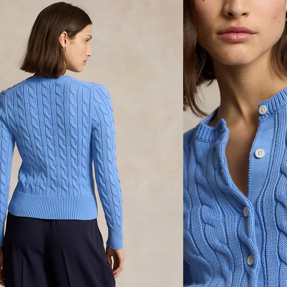Ralph Lauren Cable-Knit Cotton Crewneck Cardigan